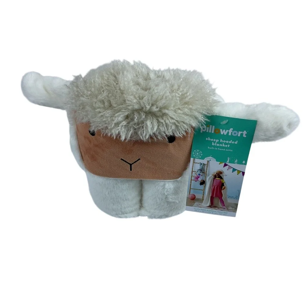 Pillowfort Sheep Hooded Blanket w/ Built-in Hand Mitts Kids Warm‎ & Cozy Winter